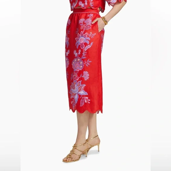 FARM RIO Porcelain Linen Midi Skirt Women's M - Picture 5 of 12